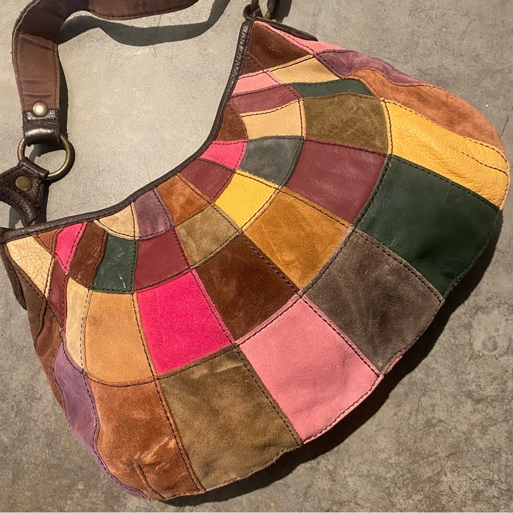 Lucky Brand Y2K Colorful Patchwork Hobo Shoulder Bag Leather Suede - Picture 8 of 12